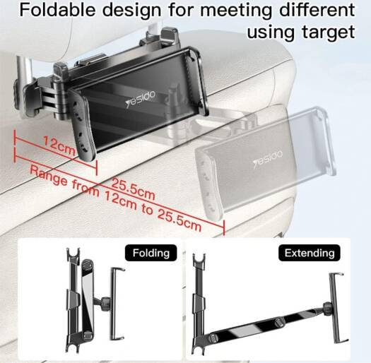 Yesido C117 Car Tablet Headrest Mount Holder For Seat 360 Degree Rotation Compatible With 4.7Inch To 12.9 Inch, Tablets/Iphone 13/Ipads/Smartphones