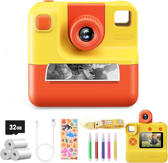 Kids Instant Camera 1080P Kids Camera Instant Print No Ink Printing Digital Camera 180°Flip Lens For Girls Boys