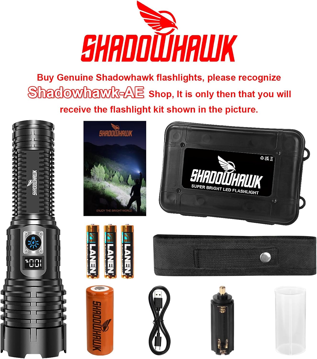 Shadowhawk Flashlight Rechargeable Torch Light, 20000 Lumens Flash Light Led flashlights Tactical, XHM77.2 Led Torch Light High Power, USB Handheld Powerful Torches for Camping Hiking Emergency