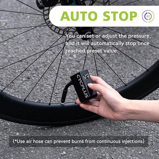 CYCPLUS Tiny Pump Mini Bike Tire Pump with Gauge, Max 120 PSI Electric Bicycle Air Pump, Auto Stop, with Presta and Schrader Valve for E-Bike, AS2PRO