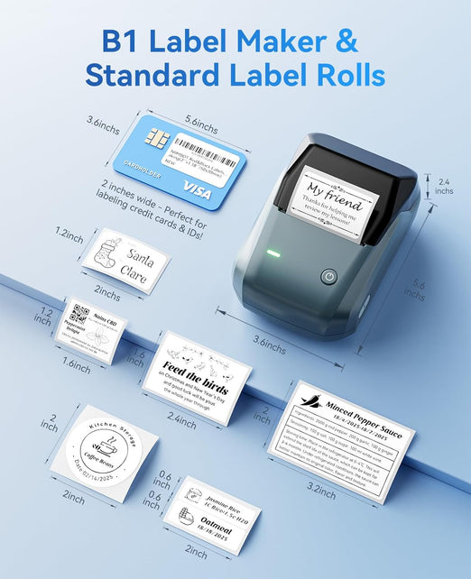 NIIMBOT B1 Label Maker with Auto Identification,2 Inch Bluetooth Portable Label Printer Easy to Use for Office, Home, Business (with 2x1.18 inch Label)