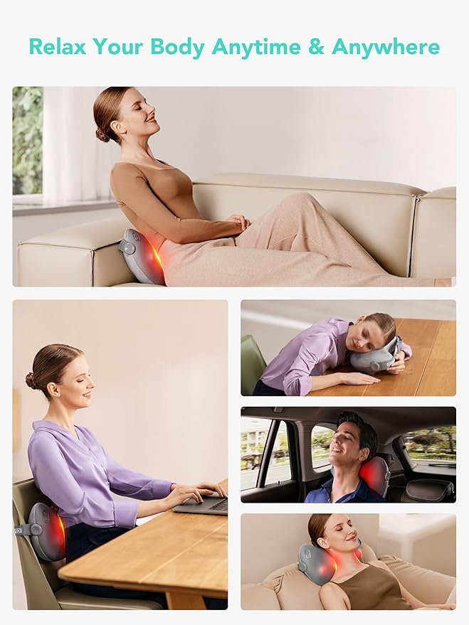 SKG Cordless Back Massager – Portable Deep Tissue Massager with Adjustable Intensity, Heat Function, and Ergonomic Design for Pain Relief and Relaxation