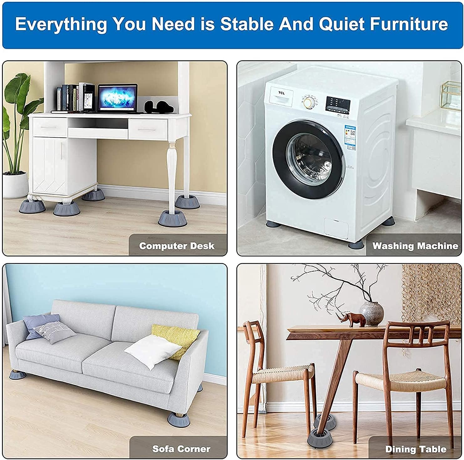 Sky-Touch 4Pcs Anti Vibration Pads For Washer Dryer Shock And Noise Cancellation, Washing Machine Stand To Prevent Shifting, Shaking Walking For Home, Gray