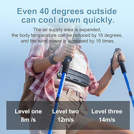 Waist Fan, Belt Fan, Portable Cooling Fan With Charging Function 15H Working Time, Strong Wind Power for Full Body Cooling fan, 3 Speeds, Shirt Fan for Jobsite, Farming, Fishing, Sports and Travelling