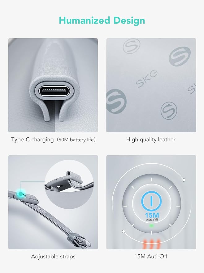 SKG Cordless Back Massager – Portable Deep Tissue Massager with Adjustable Intensity, Heat Function, and Ergonomic Design for Pain Relief and Relaxation