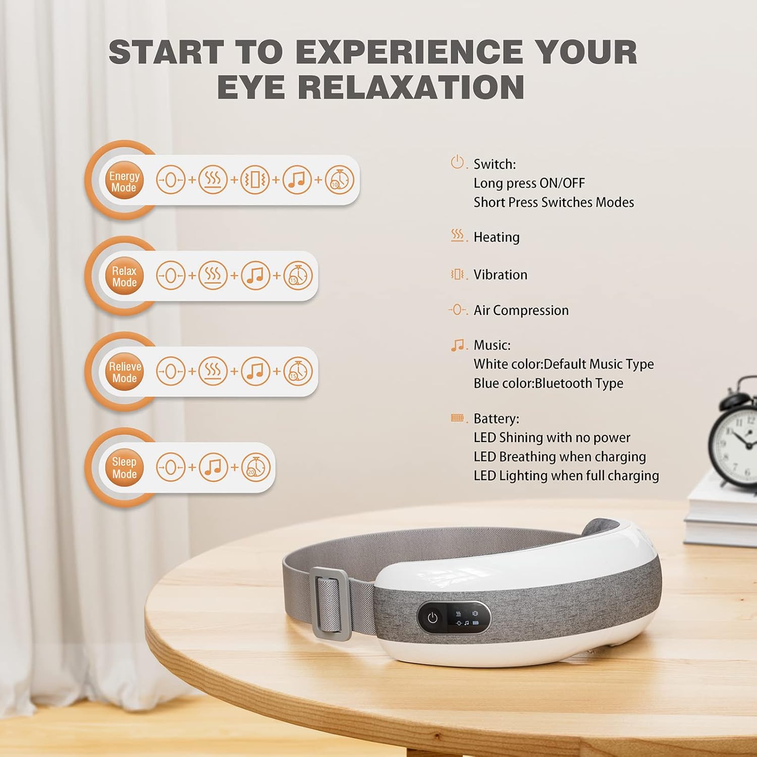 Cotsoco Eye Massager with Heat Vibration,Rechargeable Bluetooth Music Sleep Masks for Relax Migraines,Reduce Eye Bags Dark Circles Eye Strain Dry Eyes Improve Sleep