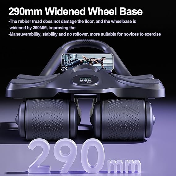 4-Wheeled Abdominal,Fitness Belly Rolling Wheel-4 Elbow Support,290MM Widened Wheel Base,Max Load 200kg,Automatic Rebound Abdominal Wheel with Sit-Up Machine, for Beginners and Professionals