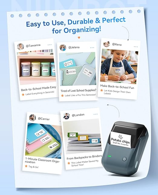 NIIMBOT B1 Label Maker with Auto Identification,2 Inch Bluetooth Portable Label Printer Easy to Use for Office, Home, Business (with 2x1.18 inch Label)