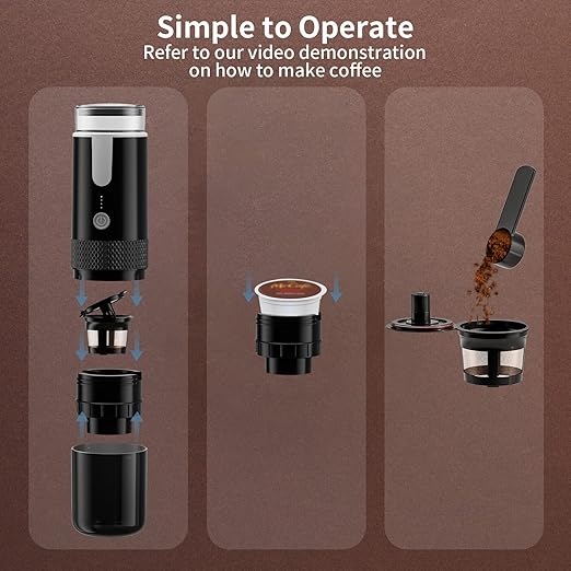 Portable Electronic Coffee Maker, Rechargeable Espresso Machine, Mini Car Coffee Make Using Ground Coffee & Espresso Pods