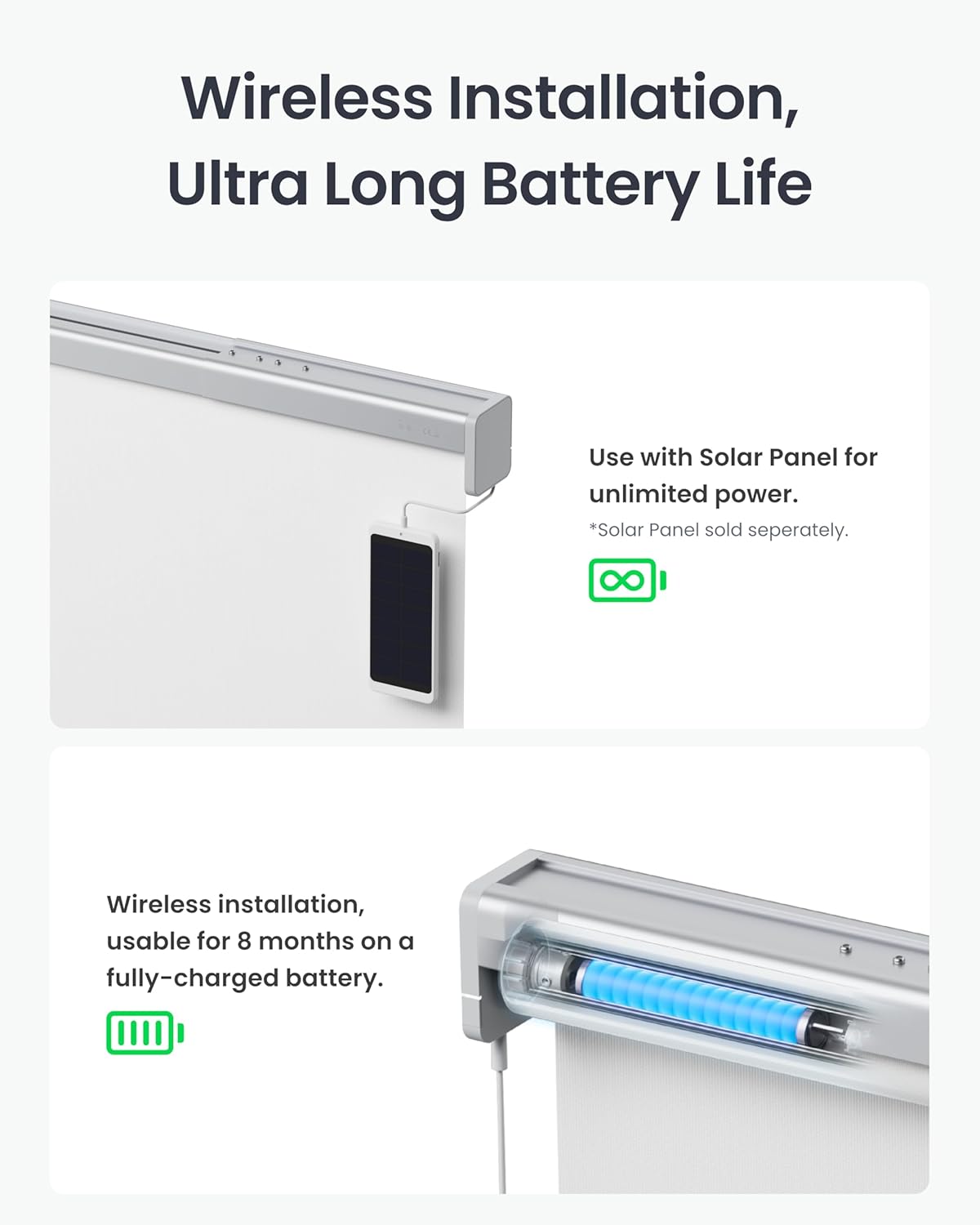 SwitchBot Motorized Roller Blinds with Remote Control for Windows, Smart Roller Shade, Battery & Solar Panel(Sold Separately) Powered, Easy to Install, 100% Adjustable(White, L:43.3"-55.1")