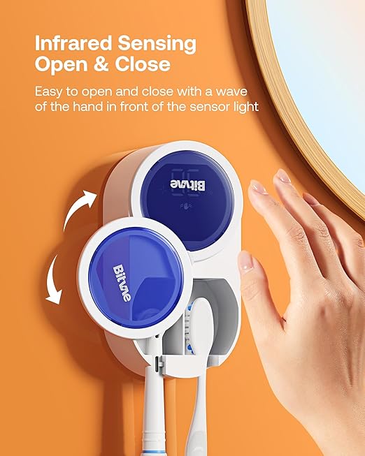 Bitvae Toothbrush Cleaner, UV-C Cleaning and Air Drying, LED Smart Screen, Rechargeable Wall Mount Toothbrush Holder, White