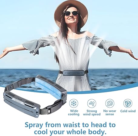 Waist Fan, Belt Fan, Portable Cooling Fan With Charging Function 15H Working Time, Strong Wind Power for Full Body Cooling fan, 3 Speeds, Shirt Fan for Jobsite, Farming, Fishing, Sports and Travelling