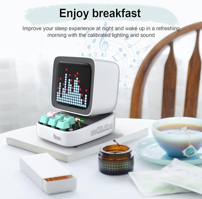 DIVOOM ACDIVDITWHT Divoom Ditoo Pixel Art Portable Bluetooth Speaker with App Controlled 16X16 LED Front Panel White - White (Pack of1)