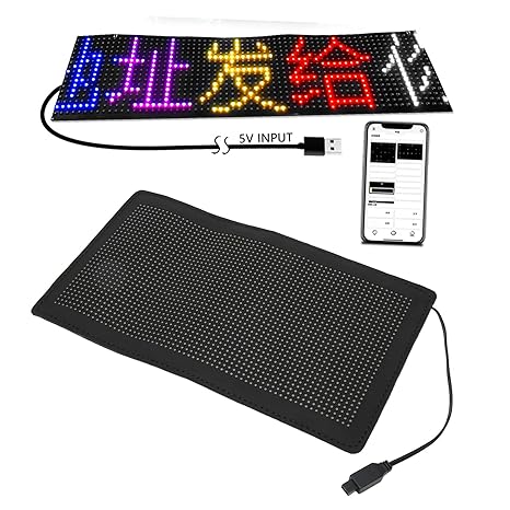 ADAK Flexible LED Car Screen Display - App Controlled Scrolling LED Sign with Custom Text Patterns, Programmable USB LED