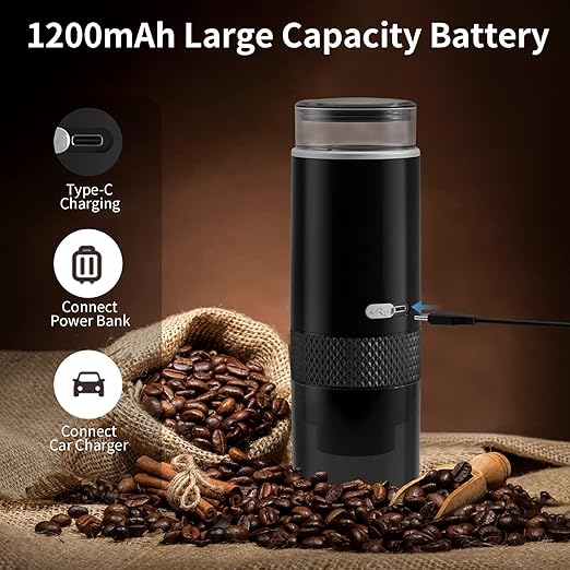 Portable Electronic Coffee Maker, Rechargeable Espresso Machine, Mini Car Coffee Make Using Ground Coffee & Espresso Pods
