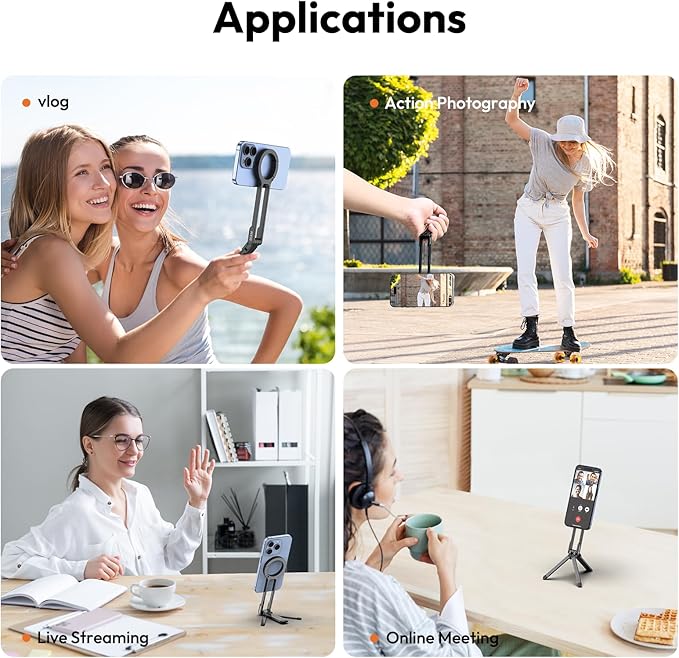 ULANZI MA30 Magnetic Phone Stand iPhone Aluminium Mini Tripod Foldable Pockets Mobile Phone Stand Double-Sided Magnet Quick Mount Compatible iPhone 16 15 14 13 12 Magsafe 12N Magnetic Tripod