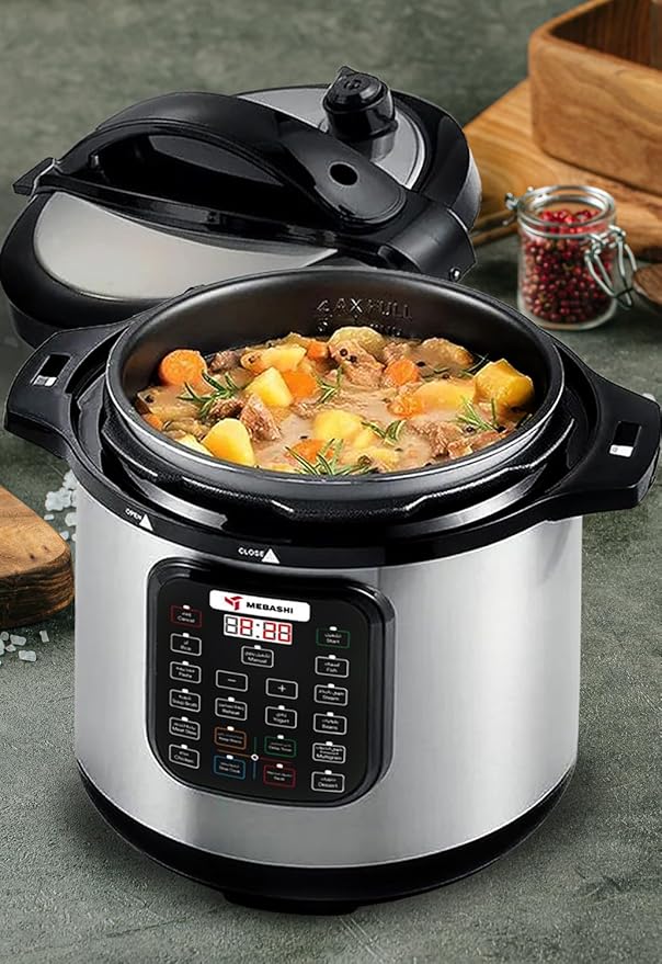 MEBASHI Japan 1600W 12L Digital Electric Pressure Cooker 13-in-1 Multi-Function Cooker with Over 10 Safety Features - (1600W) Black (ME-PC812)