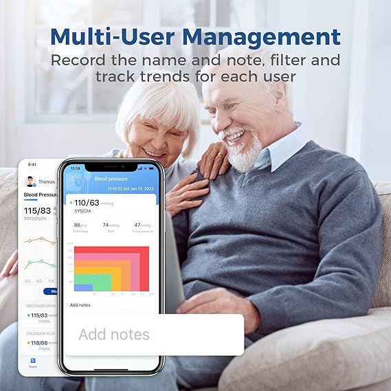 Wellue Connect Accurate Blood Pressure Monitor for Home Use - Bluetooth & WiFi Sync Data | Automatical Upper Arm Cuff BP Device