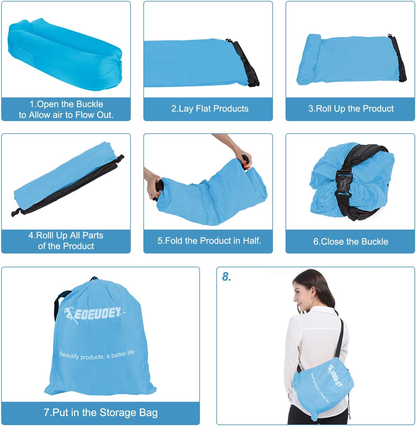 EDEUOEY Inflatable Lounger Air Sofa: Waterproof Beach Travel Outdoor Recliner Gift Filled Sleeping Accessories Blow Up Pouch Wind Inflatbale Bag Blowup Natures Hammock Folding Chair Camping Couch