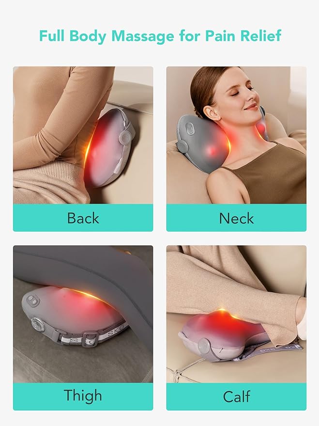 SKG Cordless Back Massager – Portable Deep Tissue Massager with Adjustable Intensity, Heat Function, and Ergonomic Design for Pain Relief and Relaxation