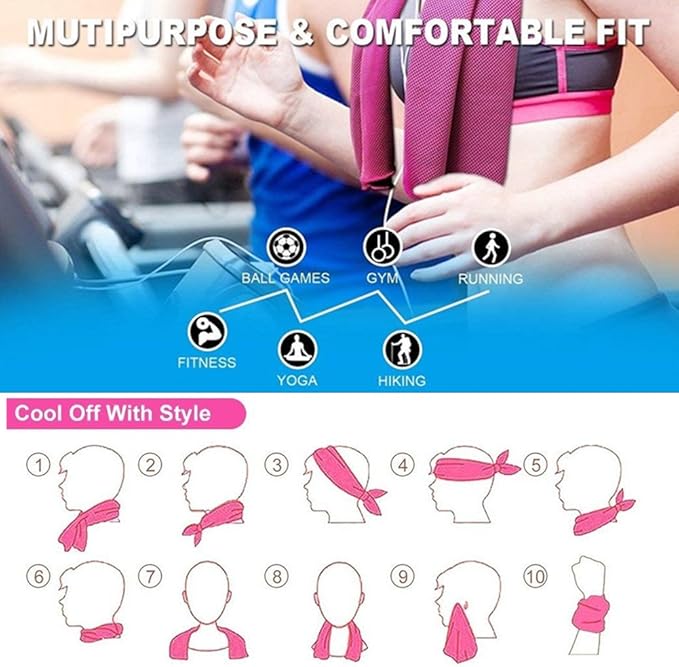 Cooling Towel, Ice Sports Towel for Instant Cooling, Ideal for Yoga, Travel, Golf, Gym, Camping, Fitness