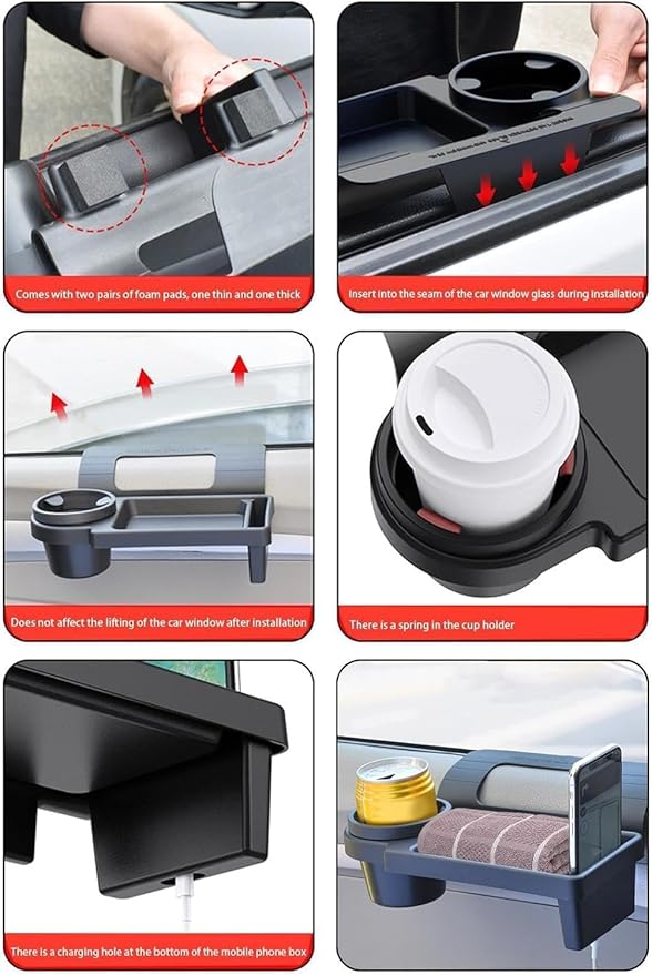 ADAK Car Window Multifunctional Storage Tray Organizer, 2024 New Door Side Hanging Organizer with Cup Holder – Seat Gap Storage Box for Phones, Keys, Bottles, and Small Items