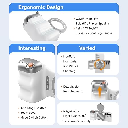TELESIN Fun Shot Magnetic Grip for iPhone & Android | DSLR Camera Style Shutter Grip with Detachable Wireless Shutter Button