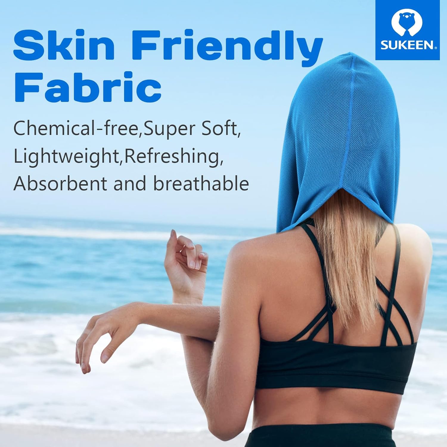 Sukeen Cooling Hoodie Towel, Absorbent Quick-Drying Cooling Towels for Neck and Face, UV Sun Protection Cooling Neck Wraps Sport Head Cooling Towel Hot Weather