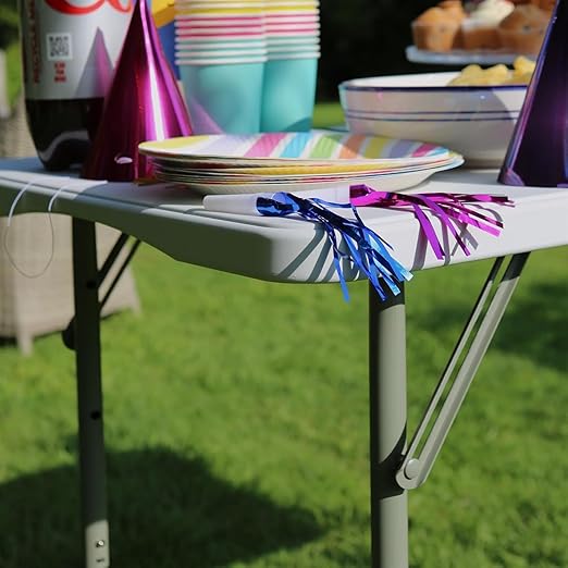 SKY-TOUCH Folding Lightweight Trestle Outdoor Camping Table,Heavy Duty Plastic Outdoor Folding Picnic Table,Folding Trestle Table For BBQ Party, Folds in Half with Carry Handle,White(152×70×74cm)