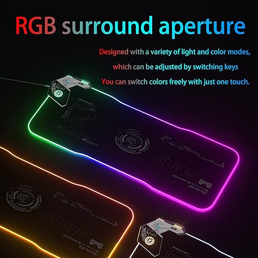RGB Ergonomic Mouse Pad with Wrist Support, Made from Premium Microfiber Nylon Lycra, Anti-Slip Base, Splash-Proof Design, Breathing Light Cycle