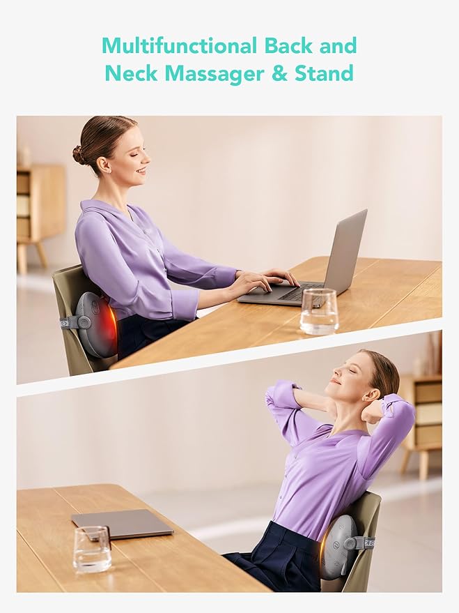 SKG Cordless Back Massager – Portable Deep Tissue Massager with Adjustable Intensity, Heat Function, and Ergonomic Design for Pain Relief and Relaxation