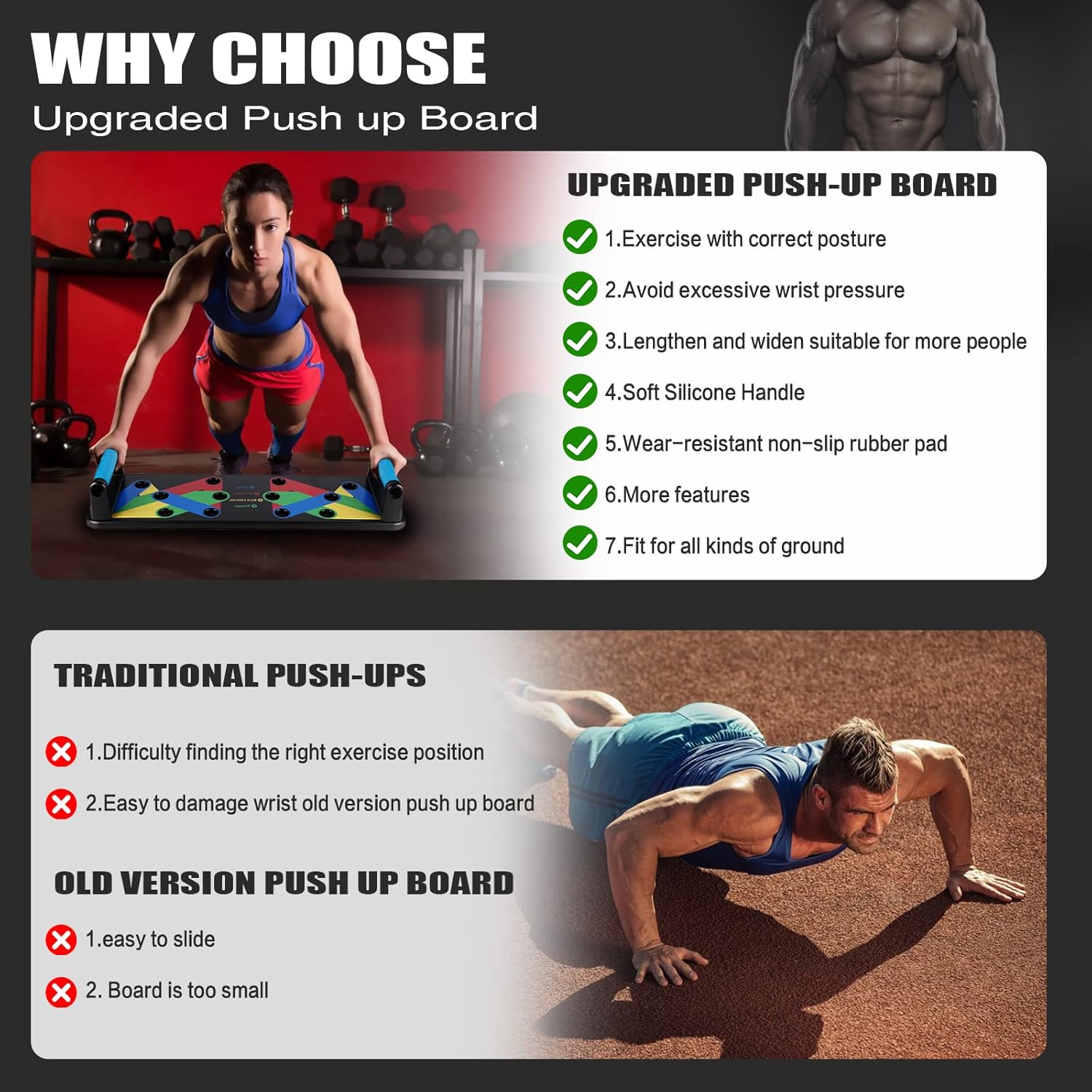 Push Up Board 9 in 1 Home Workout Equipment Multi-Functional Pushup Bar System Fitness Floor Chest Muscle Exercise Professional Equipment Burn Fat Strength Training Arm