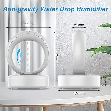 ADAK Anti-Gravity Cool Mist Humidifier with Night Lamp - 680ml Portable Air Humidifier, Levitating Water Drops, 4-Hour Timer, Spill-Proof Design for