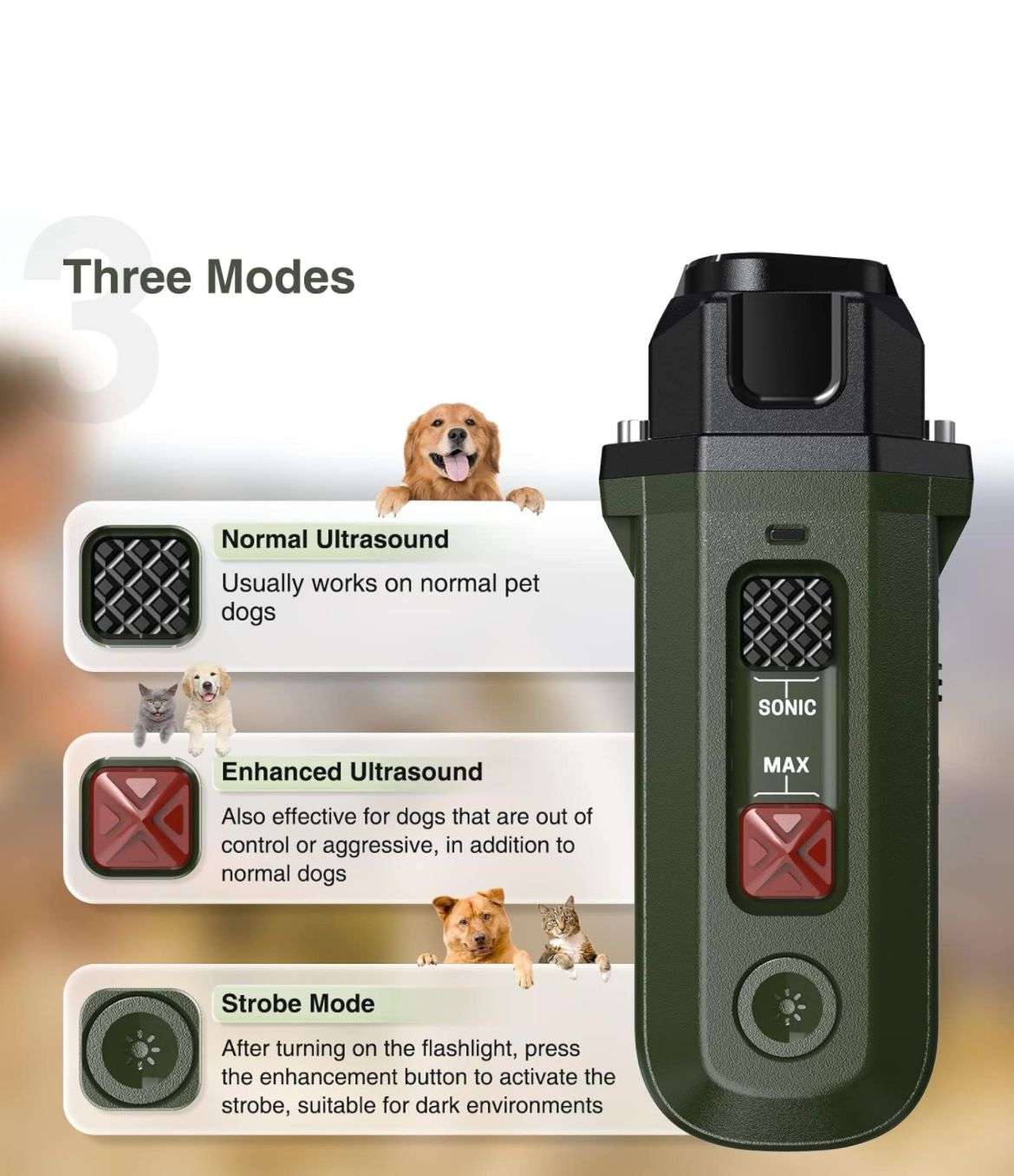 Dog Barking Control Devices – Enhanced Ultrasonic Rechargeable Anti-Barking Device with LED Strobe Light, Handheld Dog