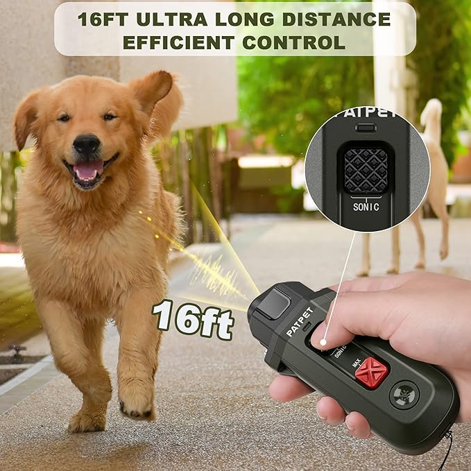 Dog Barking Control Devices – Enhanced Ultrasonic Rechargeable Anti-Barking Device with LED Strobe Light, Handheld Dog
