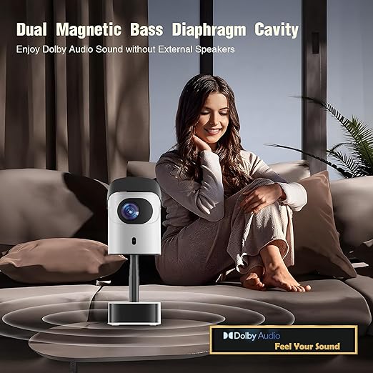 Unitedtime Portable Projector with Integrated Stand WiFi and Bluetooth Handheld bracket Native 1080p Support 4K 12000 Lumens, for Home Theater