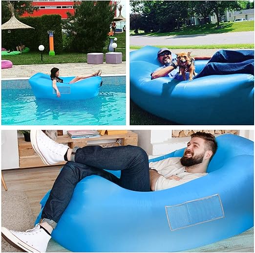 EDEUOEY Inflatable Lounger Air Sofa: Waterproof Beach Travel Outdoor Recliner Gift Filled Sleeping Accessories Blow Up Pouch Wind Inflatbale Bag Blowup Natures Hammock Folding Chair Camping Couch