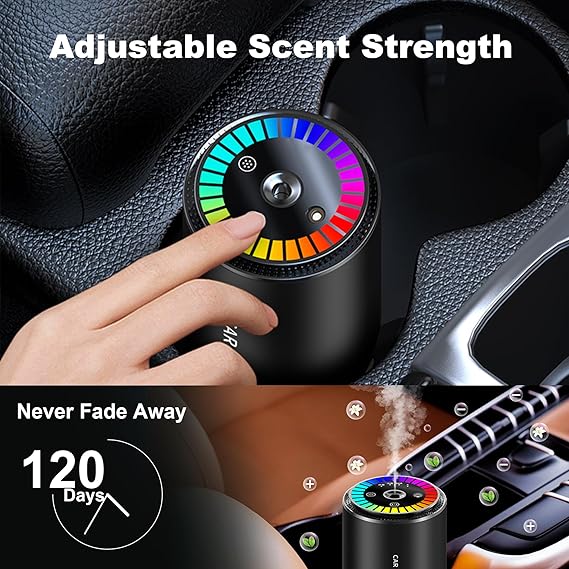 WinDawn Smart Car Air Fresheners Diffuser: Cologne Waterless Diffuser with Star Projector, 120 Days Long-lasting Perfume, Adjustable Concentration, Auto On/Off, Built-in Battery - Black