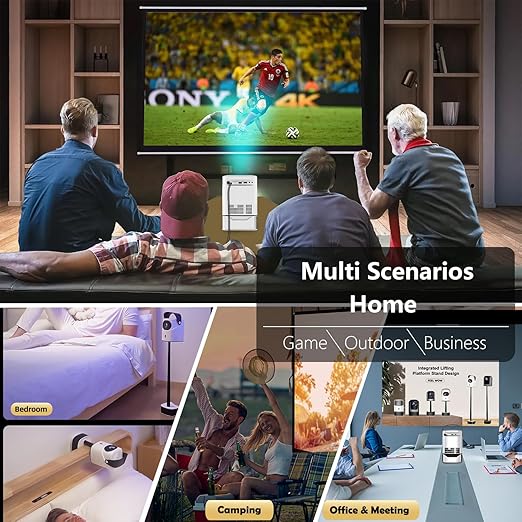 Unitedtime Portable Projector with Integrated Stand WiFi and Bluetooth Handheld bracket Native 1080p Support 4K 12000 Lumens, for Home Theater
