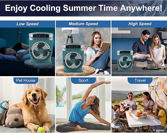 Portable Air Conditioner, Personal Desk Misting Humidifier Fan with Timer, Adjustable 600ml USB Rechargeable Mini Evaporative Cooler