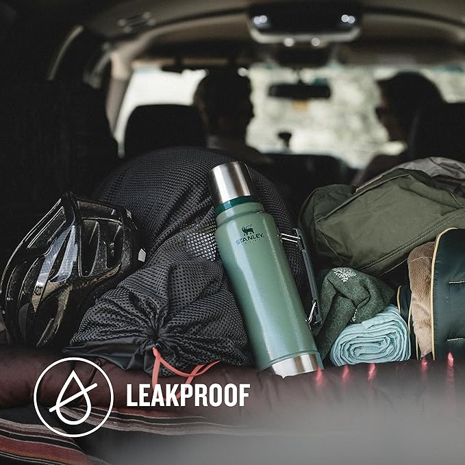 Stanley Classic Legendary Vacuum Bottle 2.0 qt | Wide Mouth with Leakproof Cup Lid | Keep Drinks Hot or Cold | Packable for Travel | Insulated Stainless Steel Thermos | BPA-Free | Hammertone Green