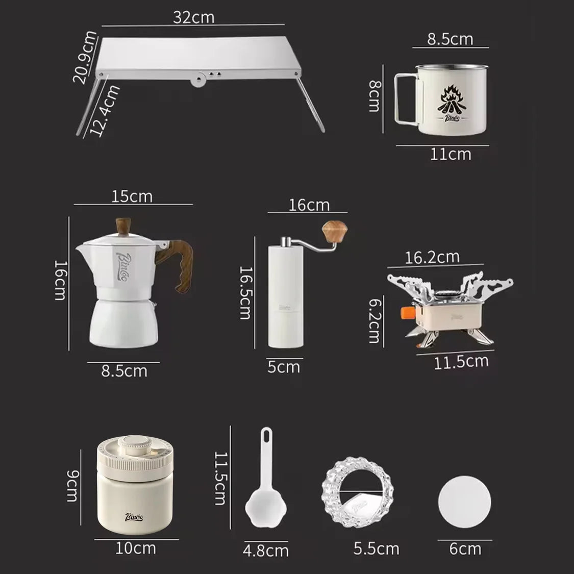 BINCOO 11-Piece Outdoor Coffee Set – Portable Double-Layer Aluminum Box for Espresso