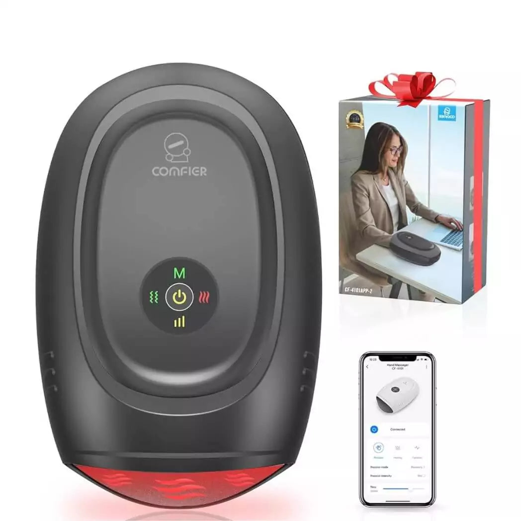 COMFIER Hand Massager with Heat and Compression, Cordless Hand Massager for Arthritis and Carpal Tunnel, Wrist, Finger Massage, Gifts for Mom, Dads, Women and Men (Black)