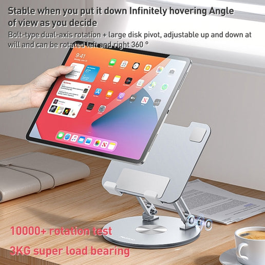 360 Degree Rotating Foldable Tablet Stand Holder | Adjustable Height, Durable Aluminum-Plastic Alloy, Compatible with 4.5-13 Inch Tablets (Silver)