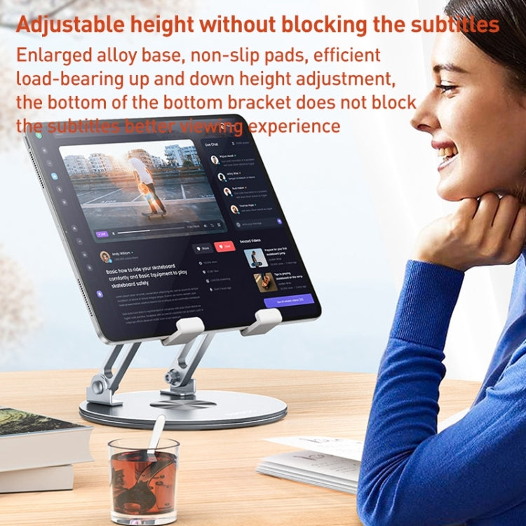 360 Degree Rotating Foldable Tablet Stand Holder | Adjustable Height, Durable Aluminum-Plastic Alloy, Compatible with 4.5-13 Inch Tablets (Silver)
