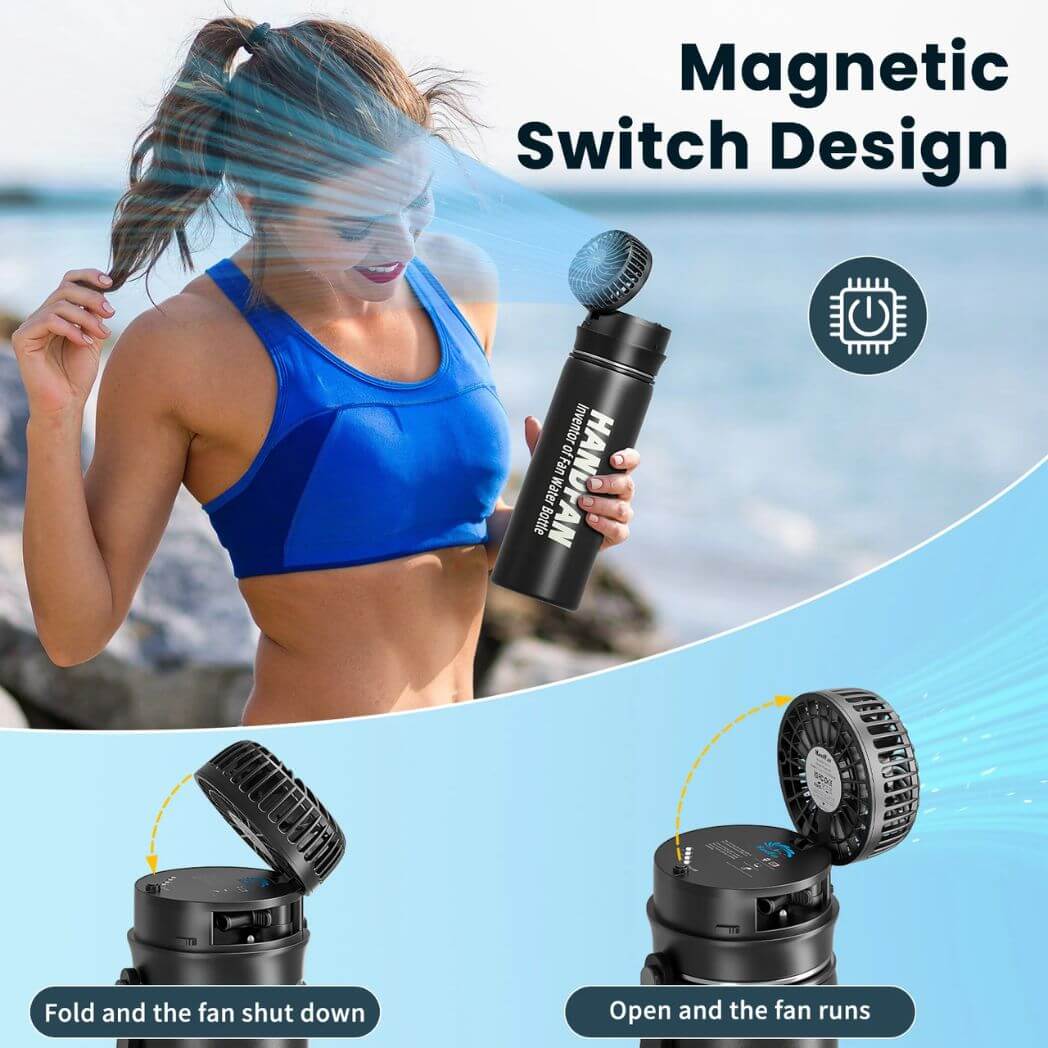 HandFan Water Bottle with Fan 12oz/24oz Hot & Cold