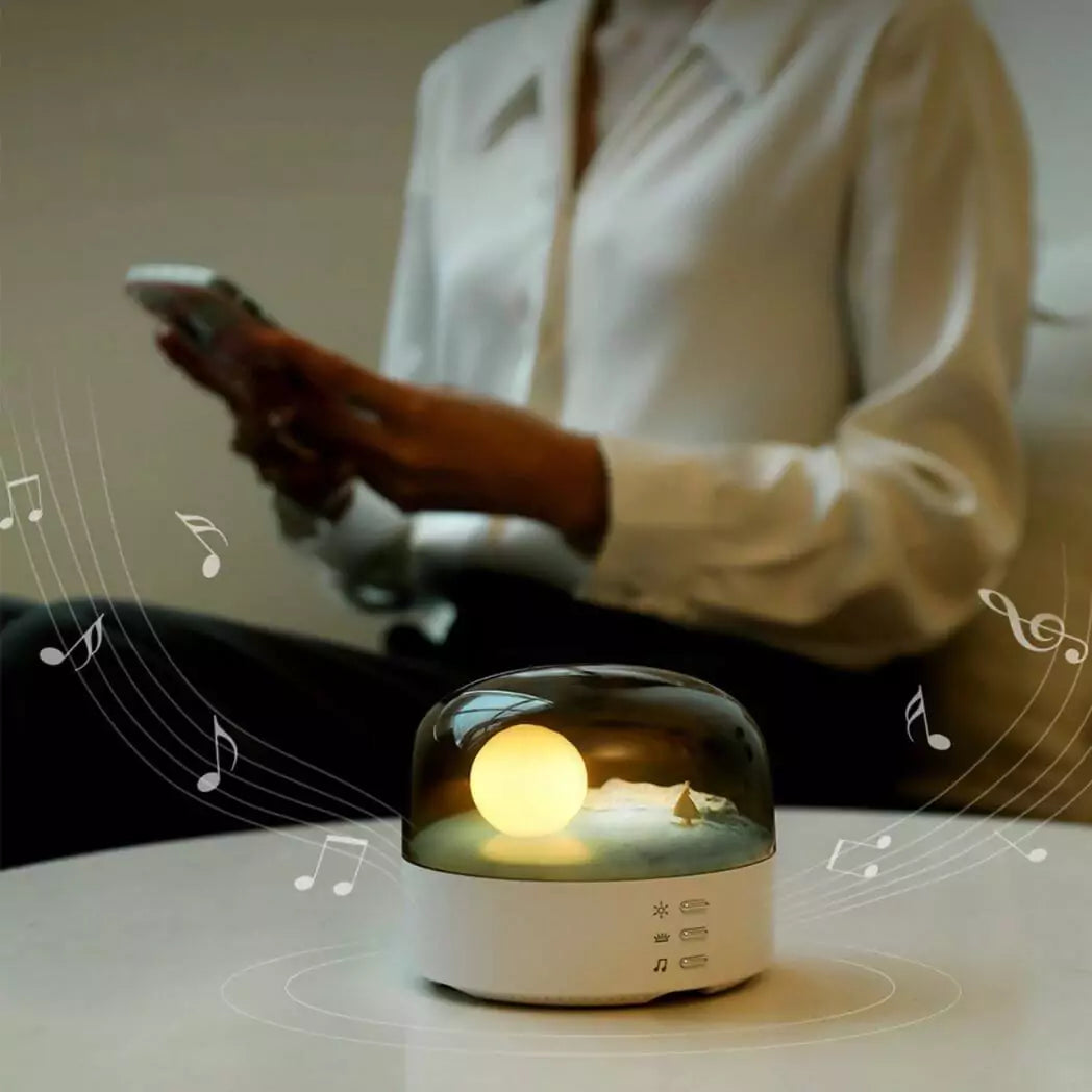 ADAK Moon Landscape Lamp with Bluetooth Speaker - 3D Moon Night Light, Stepless Dimming, Built-in Battery, Cute Table Night Light for Kids and Adults