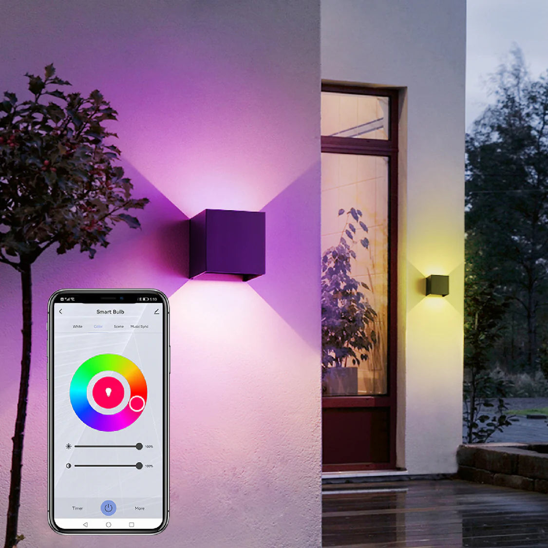 Smart Waterproof Outdoor Wall Light 6W- Dimmable, Multicolor and Tunable Warm and Cool White (2700K-6000K), App & Voice Control Light with Adjustable Light Beem Angle