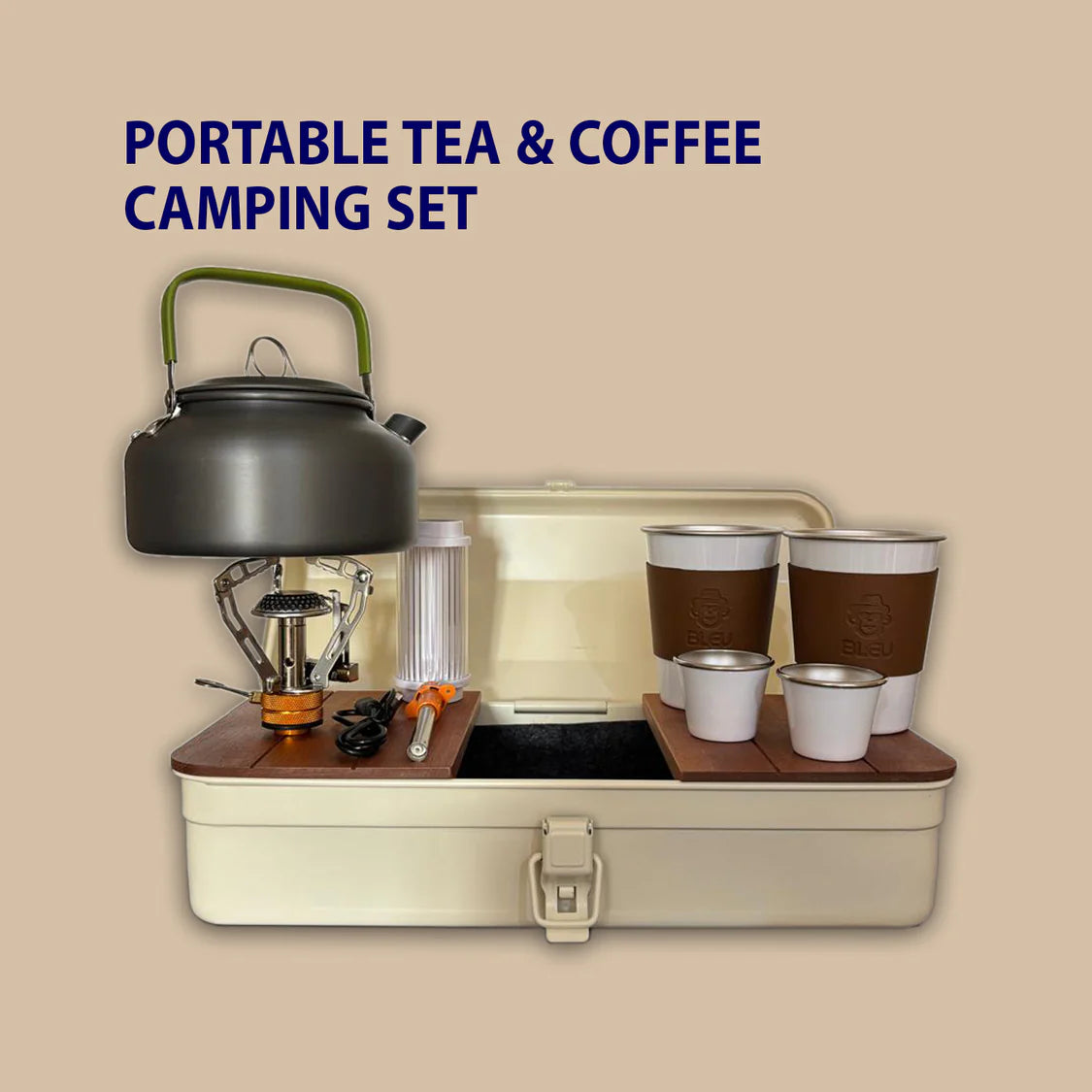 Tea and Coffee Camping Set، Cups, Teapot, Spoons, and Accessories for Camping, Hiking, Picnics, Travel