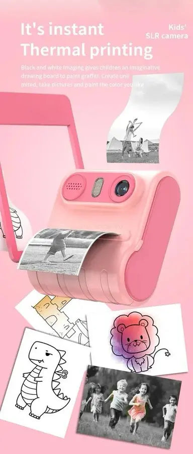 Instant Print Camera, Enhanced Selfie Camera, Digital Zero Ink Video Camera with 3 Rolls of Print Paper, 1000mAh Battery, Dual Lenses